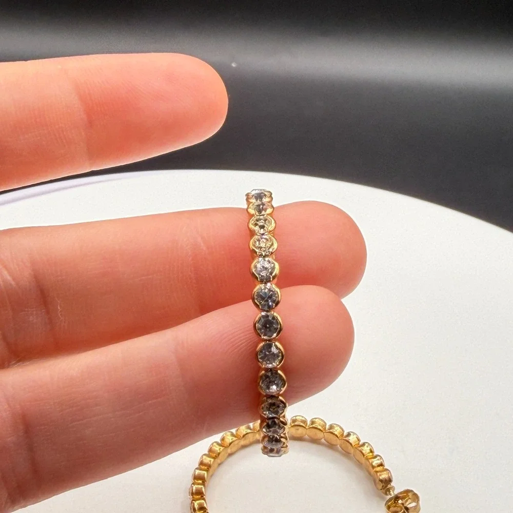 Gold Tone Rhinestone Hoop Earrings Clear Crystal Statement Glamour Gift for Her
